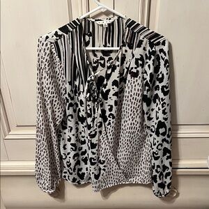 CAbi Black and White/Cream Patterned Blouse